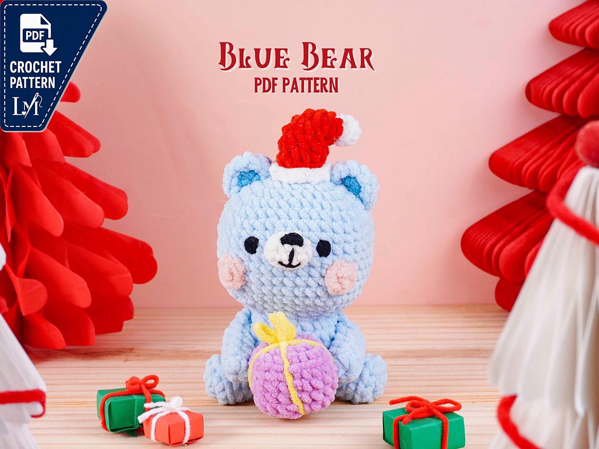 Blue Bear Crochet Pattern, Christmas Crochet Pattern, Holiday Amigurumi Crochet PDF, Christmas Amigurumi PDF, Winter Crochet Tutorial
