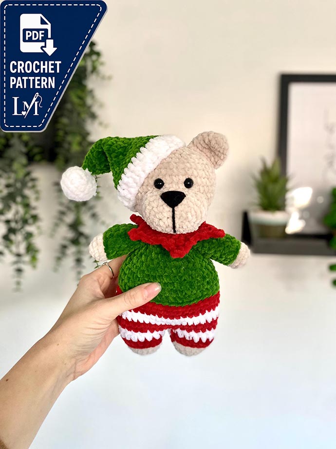 Crochet Elf Bear Pattern: Easy Christmas Plush (PDF Pattern)