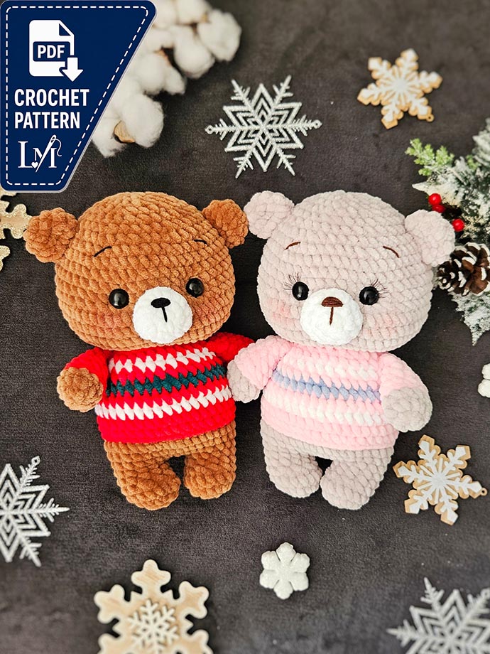 DIY Crochet Christmas bear PATTERN PDF - Easy Amigurumi Christmas bear pattern - Almost nosew toy