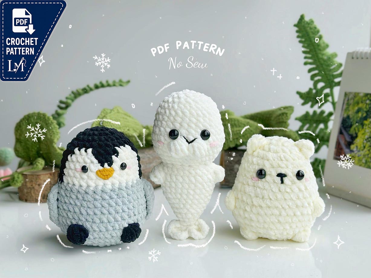 Arctic Animals No Sew Crochet Pattern, No Sew Amigurumi Crochet Patterns, Penguin Crochet Pattern, Seal Crochet Pattern, Polar Bear Pattern
