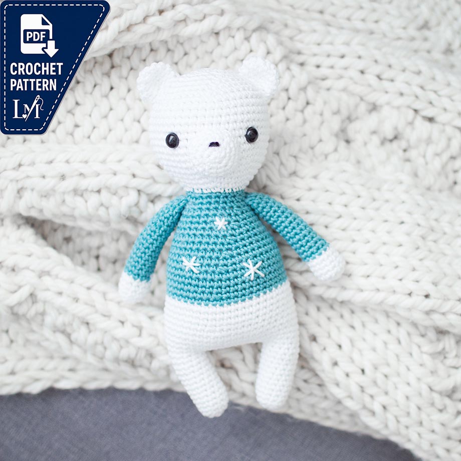 CROCHET PATTERN in English - Sweet Polar Bear - Sweet Dreams Collection - 9 in./23 cm. tall - Amigurumi Animal - Instant PDF Download