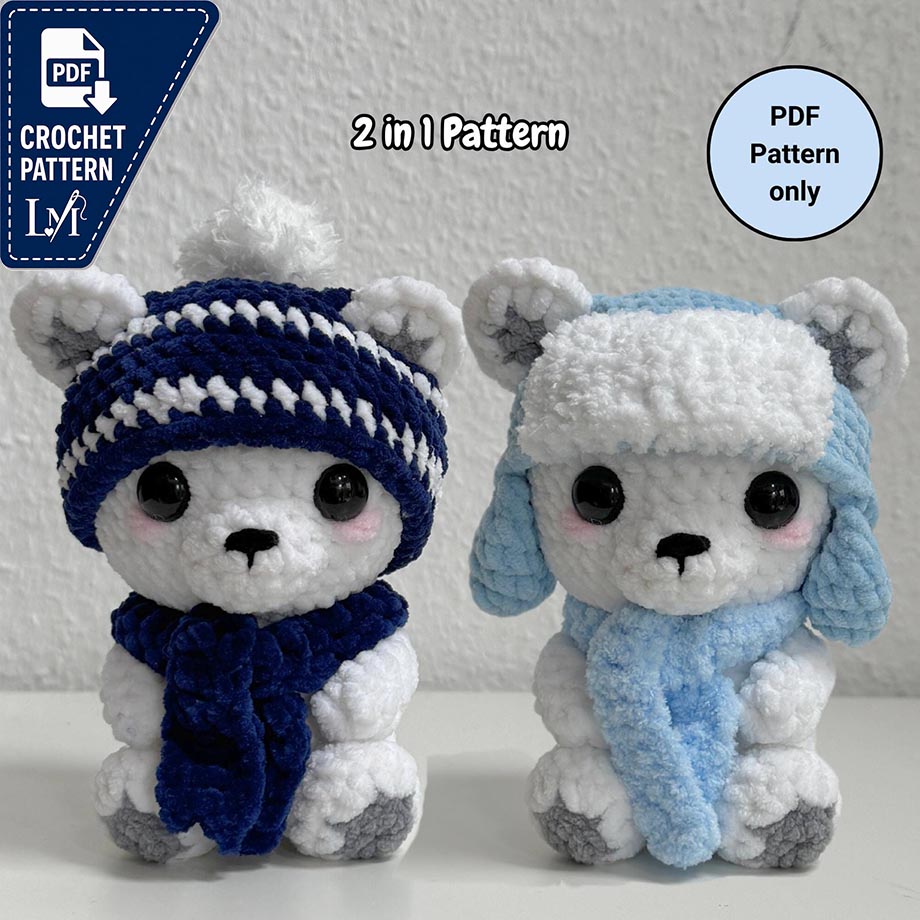 Baby Polar Bear Crochet Pattern | 2 in 1 Pattern | polar bear with two winter outfits | advanced beginner | didisplushies