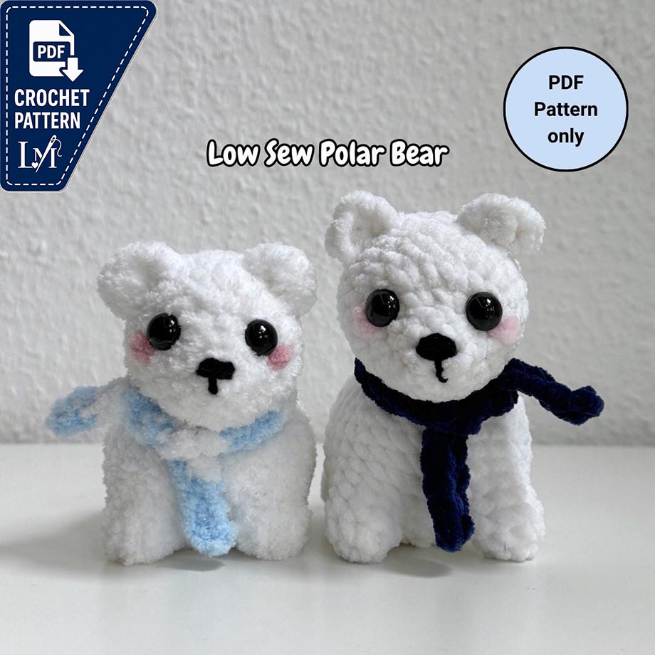 Chubby Polar Bear Crochet Pattern | Low Sew Christmas Amigurumi (PDF Pattern)