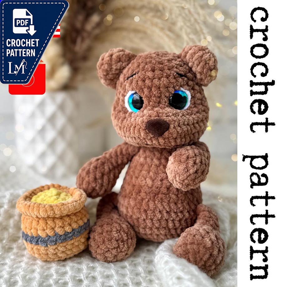 Plush Teddy Bear Crochet Pattern - printable PDF A crocheted toy for games or the decor of your home.