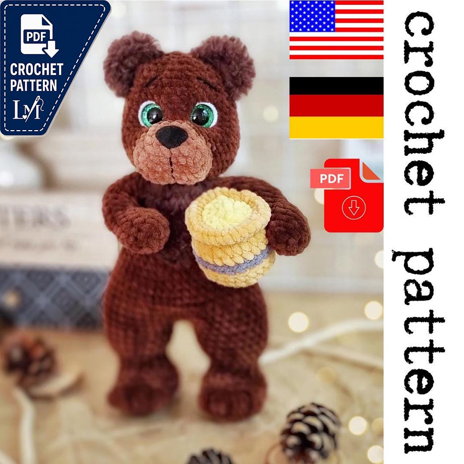 Plush Teddy bear Crochet Pattern - printable PDF A crocheted toy for games or the decor of your home