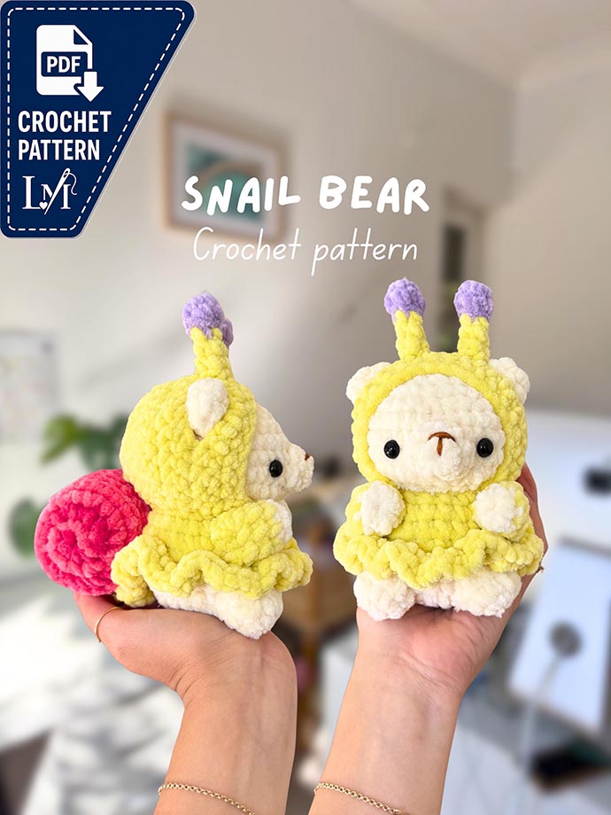 Snail Bear Crochet Pattern | Amigurumi Bug Teddy Bear Plushie Digital Tutorial Download