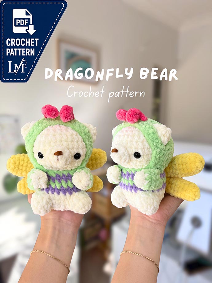 Dragonfly Bear Crochet Pattern | Amigurumi Dragonfly Teddy Bear Plushie Digital Tutorial Download