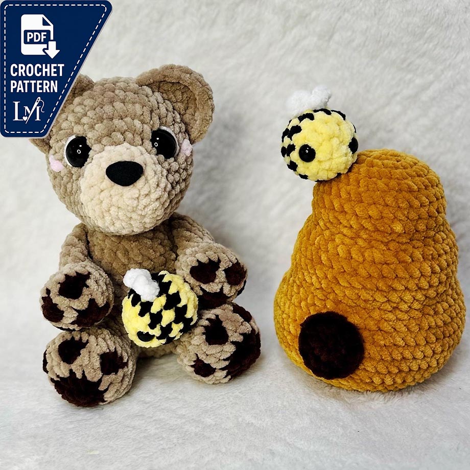 Crochet Bear & Beehive Pattern: Low Sew Amigurumi (PDF Pattern)
