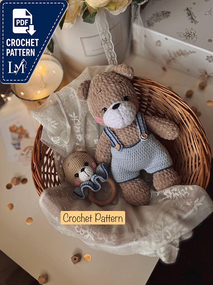 Crochet Pattern Bears Set 2in1, Bear Amigurumi Tutorial, Crochet Toy and Baby Rattle, Plushie Bear Pattern, Crochet set Pattern, PDF Eng