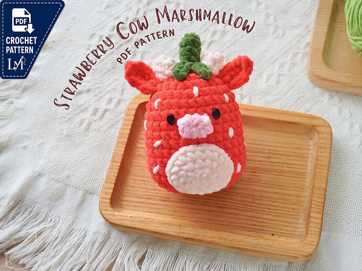 Cow Marshmallow Crochet Pattern, Strawberry Cow Marshmallow Crochet, Amigurumi Crochet