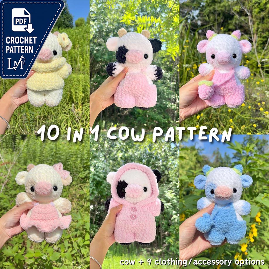 10 in 1 Baby Cow in Clothing Crochet Pattern Bundle