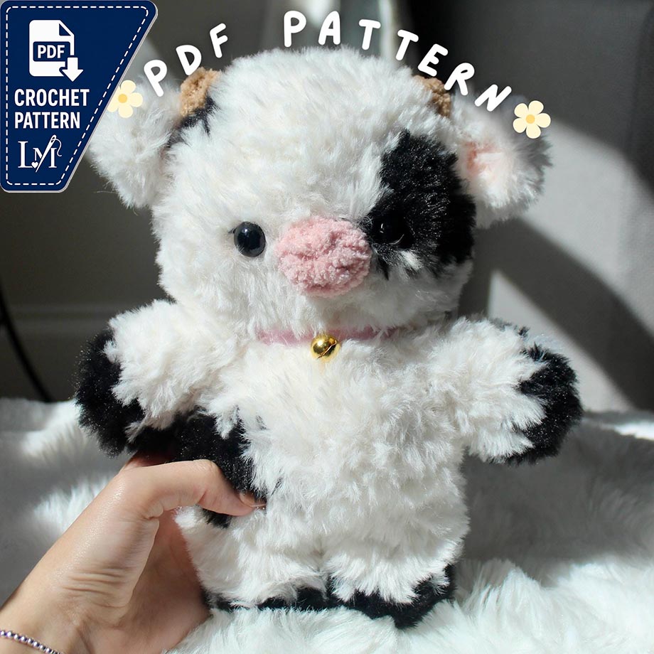 Crochet Fluffy Cow PDF Pattern | Baby Cute Cow Amigurumi Plush Tutorial