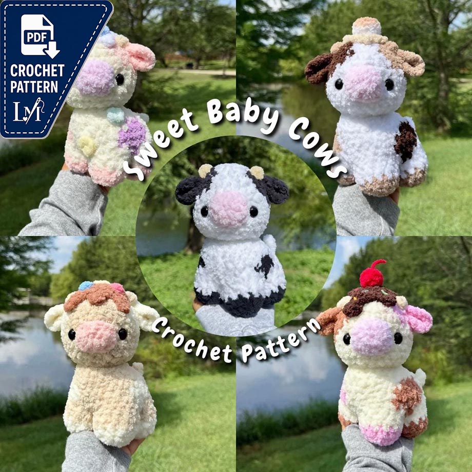 5 in 1 Sweet Baby Cows Crochet Pattern | 4 Sweet Series Baby Cows + 1 Original Baby Cow
