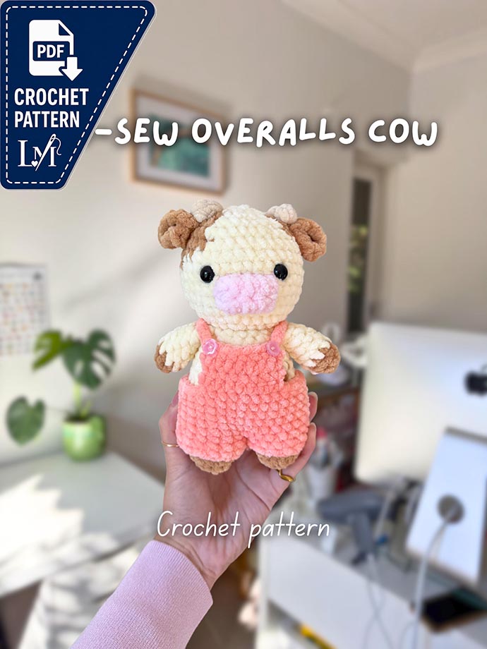 No-Sew Baby Cow in Overalls Crochet Pattern | Cute Amigurumi Plushie Animal Digital Tutorial Download Bundle