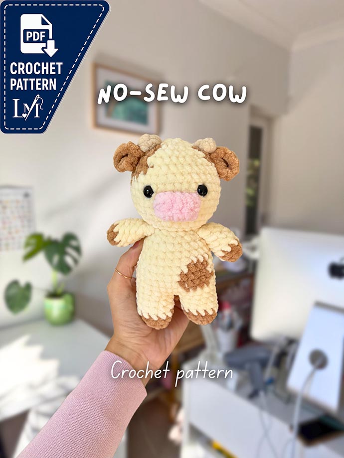 No-Sew Baby Cow Crochet Pattern | Cute Amigurumi Plushie Cow Animal Digital Tutorial Download