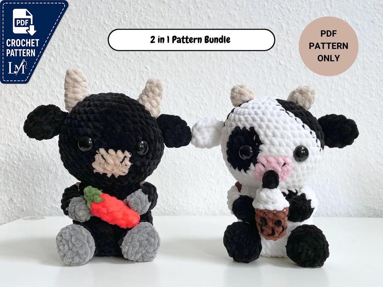 Crochet Cow & Bull Pattern Bundle | Baby Animal Plushies (PDF Pattern)