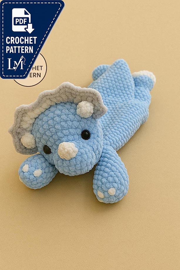 Dinosaur Lovey Crochet Pattern – Amigurumi Triceratops Snuggler Toy PDF