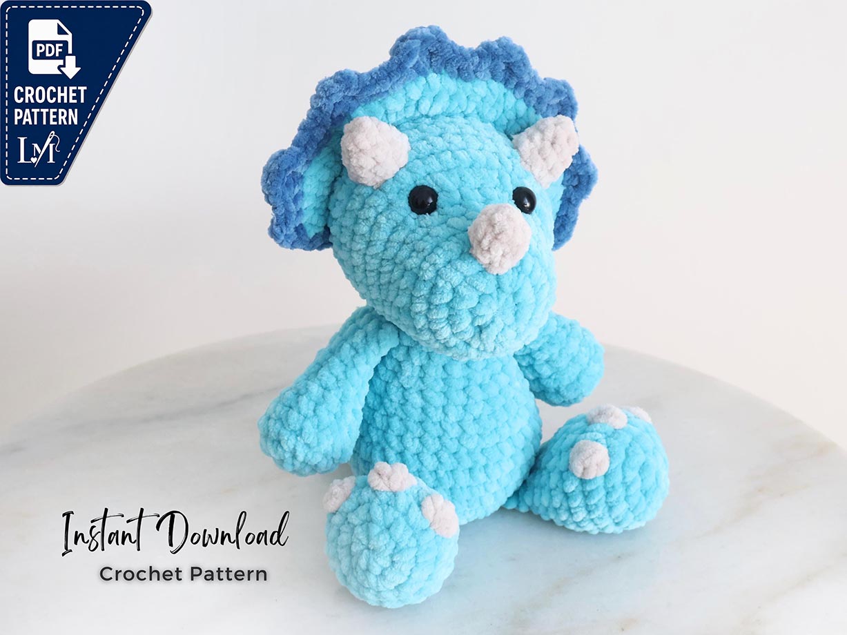 Triceratops Crochet Pattern: Low Sew Amigurumi Dinosaur Plushie (PDF Download)