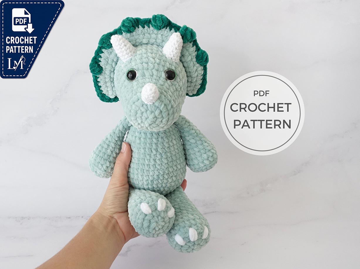 Plushie Triceratops Crochet Dinosaur Pattern PDF