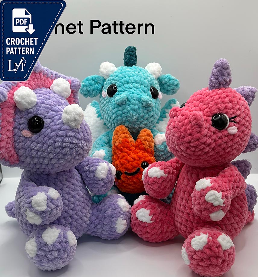 Dragon, Triceratops, and Dinosaur, sitting and standing patterns
