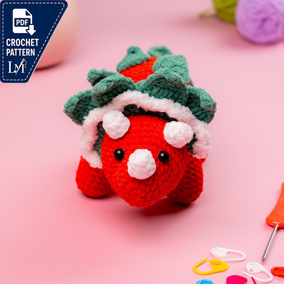 Dragon Fruit Triceratops Crochet Pattern PDF, Cute Dino Amigurumi Plush, Kawaii Tropical Dinosaur Toy, Crochet Dragon Pattern