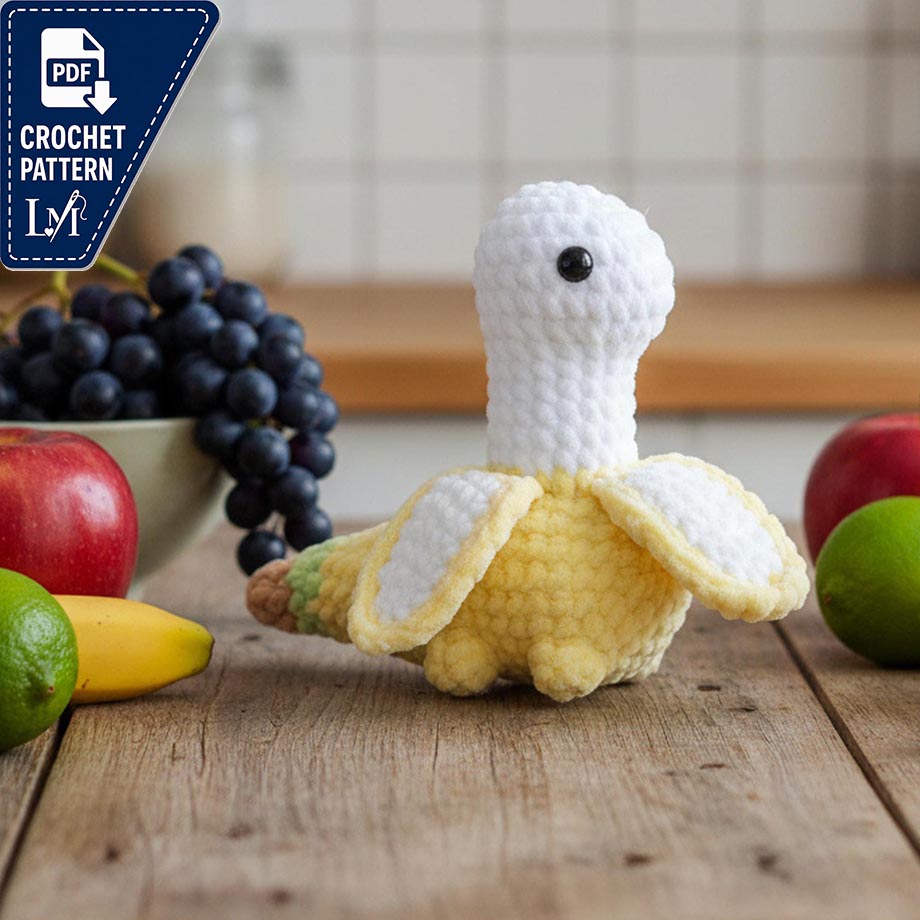 Bananasaurus Crochet Pattern PDF, Low Sew Amigurumi Dinosaur Lovey English Tutorial