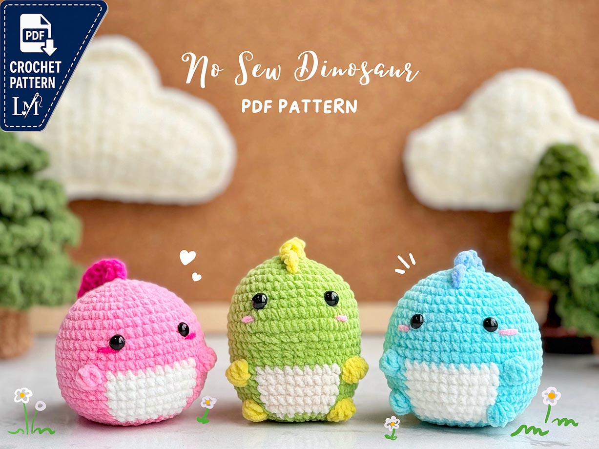 No Sew Dinosaur Crochet Pattern, No Sew Amigurumi Crochet Patterns, Crochet Pattern, T-rex Dinosaur Crochet, Dinosaur Amigurumi Pattern