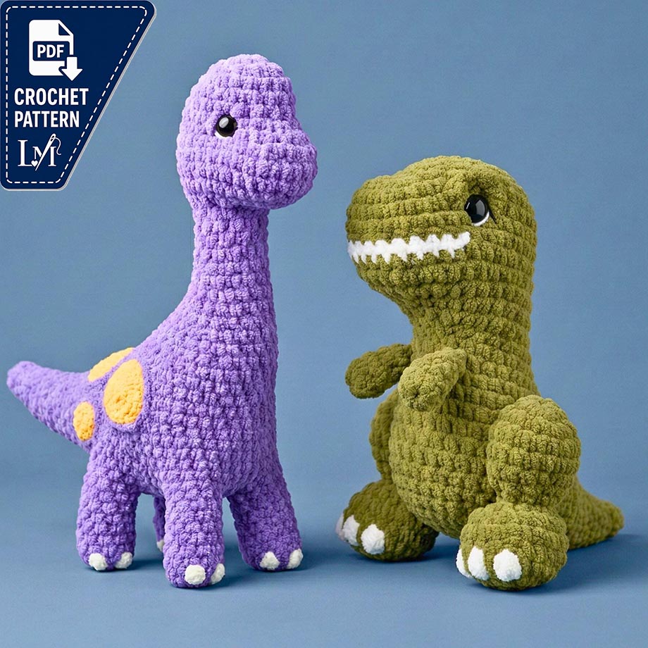 Dinosaur Crochet Pattern Bundle PDF | Brontosaurus and T-Rex | Crochet Animal Patterns | Easy Amigurumi Plushies for Beginners