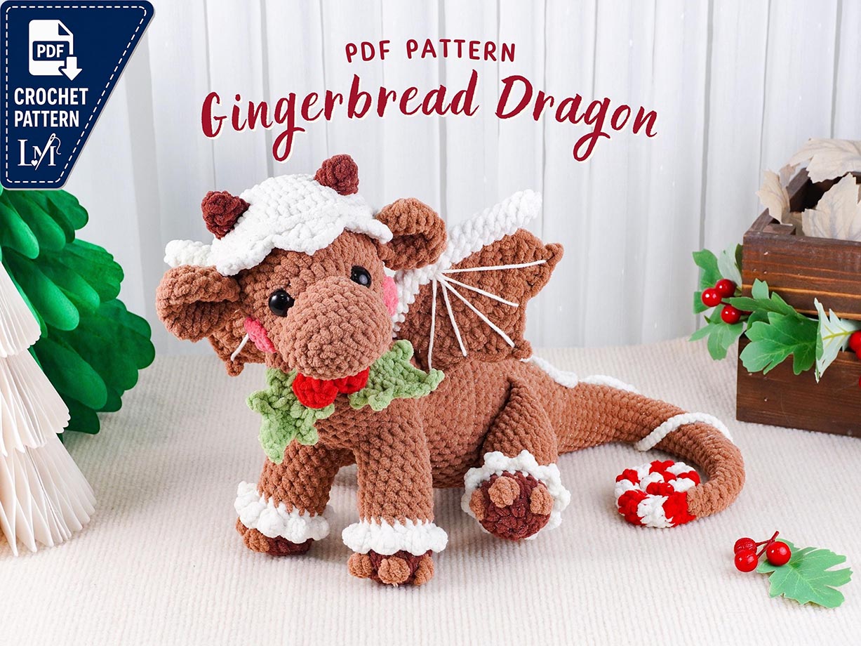 Gingerbread Dragon Crochet Pattern, Christmas Amigurumi Dragon, Gingerbread Amigurumi Plushie, Christmas Crochet PDF Tutorial, PDF Pattern
