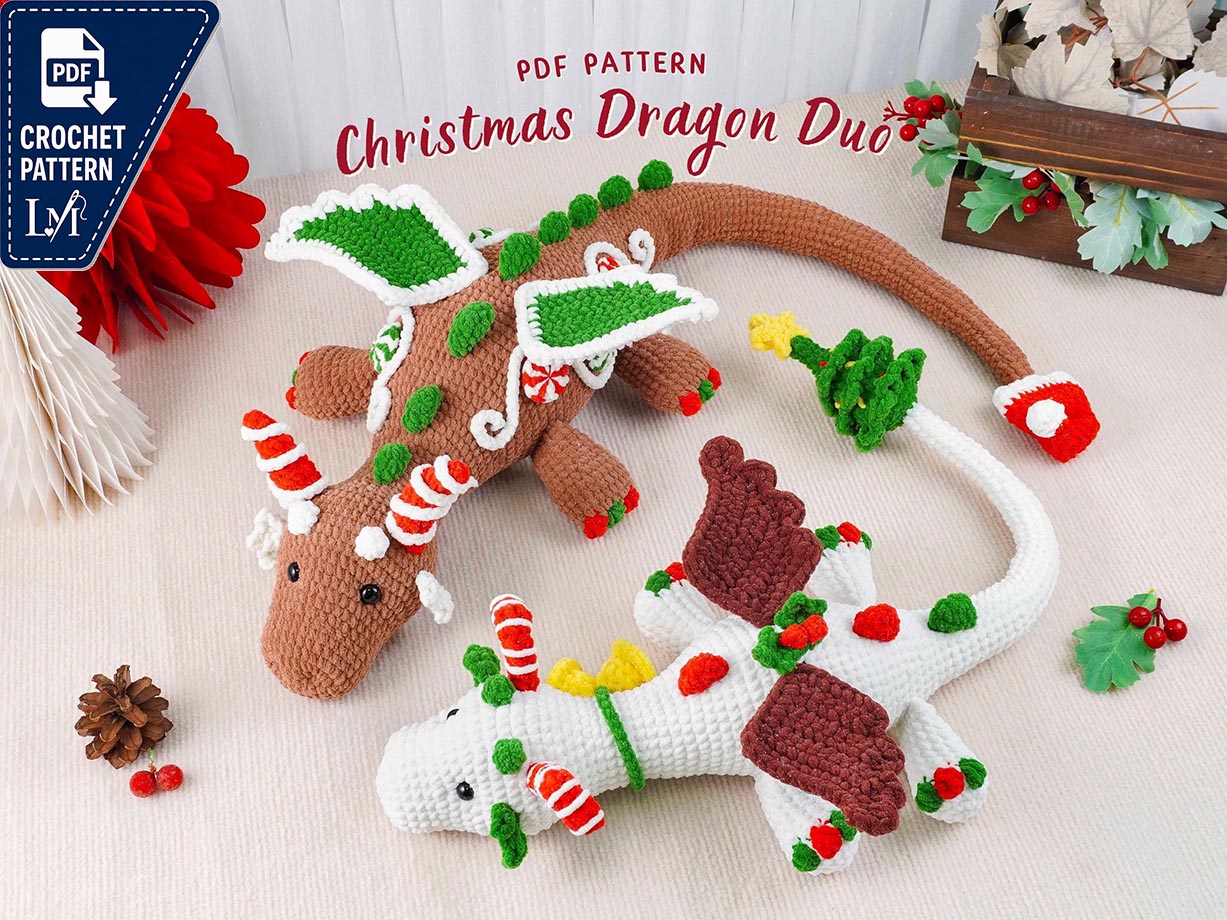 Christmas Dragon Crochet Patterns Bundle, Large Christmas Fairy Dragon Pattern, Medium Christmas Fairy Dragon Pattern, Digital PDF DIY