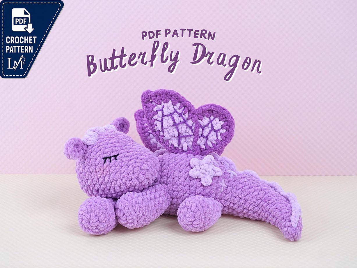 Sleeping Butterfly Dragon Crochet Pattern, Amigurumi Crochet Pattern, Amigurumi Dragon PDF Pattern, Dragon Crochet Pattern, PDF Pattern