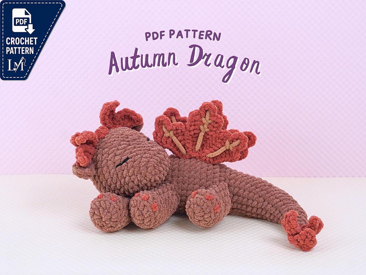 Sleeping Autumn Dragon Crochet Pattern, Amigurumi Crochet Pattern, Amigurumi Dragon PDF Pattern, Dragon Crochet Pattern, PDF Crochet Pattern