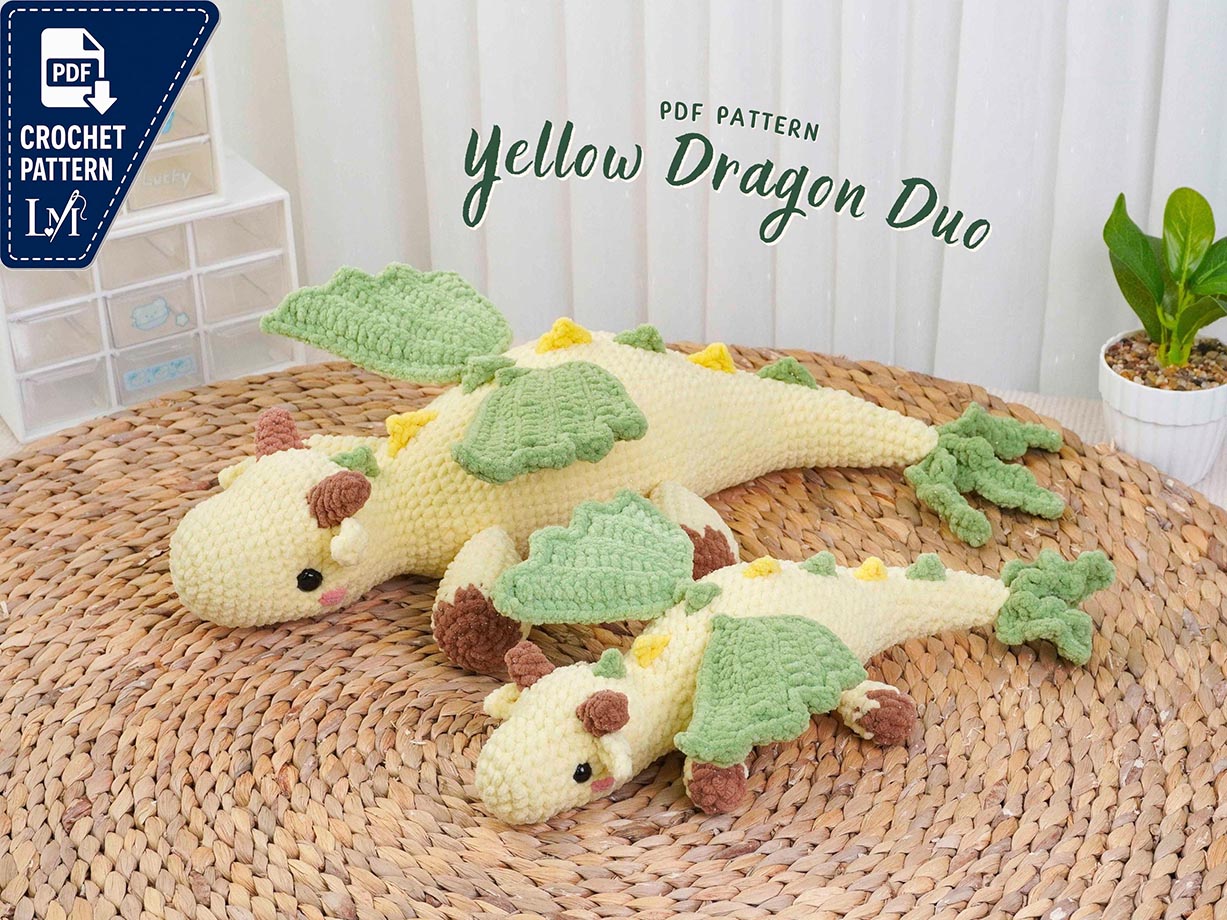 Combo 2in1 Yellow Dragon Low Sew Crochet Pattern, Dragon Amigurumi Pattern, Fantasy Animal Crochet Pattern, Plush Dragon Design, PDF Pattern