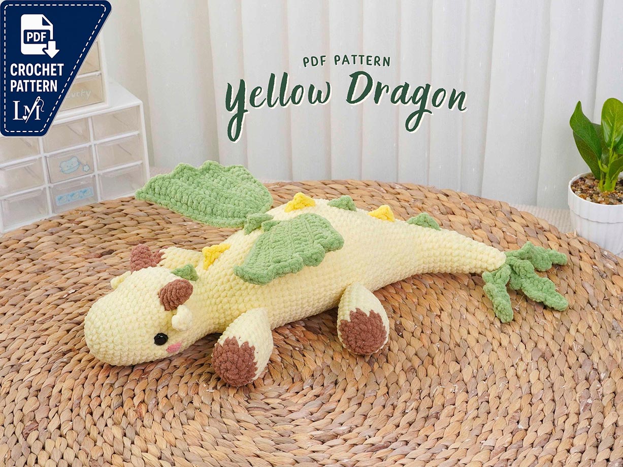 Yellow Dragon Low Sew Crochet Pattern, Dragon Amigurumi Pattern, Fantasy Animal Crochet Pattern, Plush Dragon Design, Digital PDF Pattern