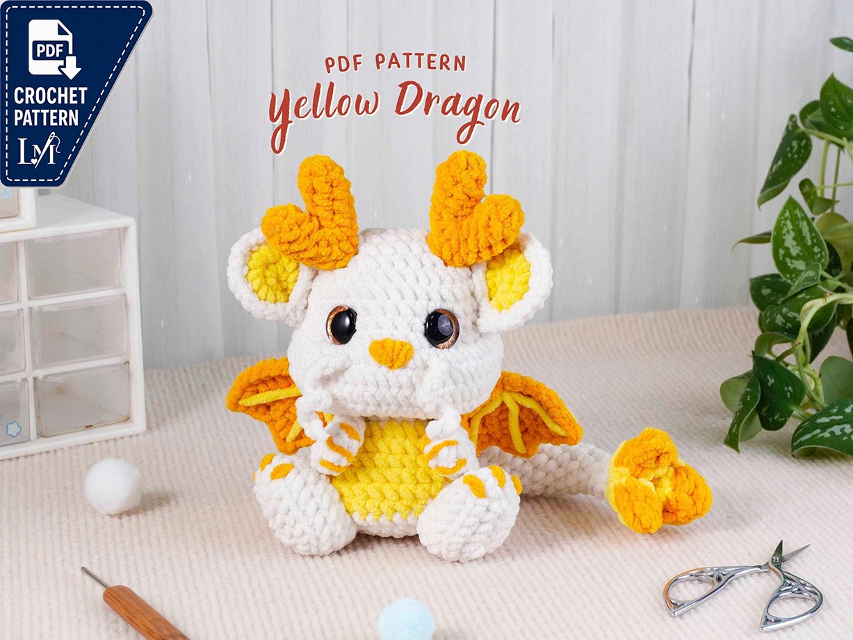 Yellow Dragon Crochet Pattern, Amigurumi Crochet Pattern, Crochet Dragon Plush DIY, Amigurumi Pattern PDF, Handmade Crochet Dragon Tutorial
