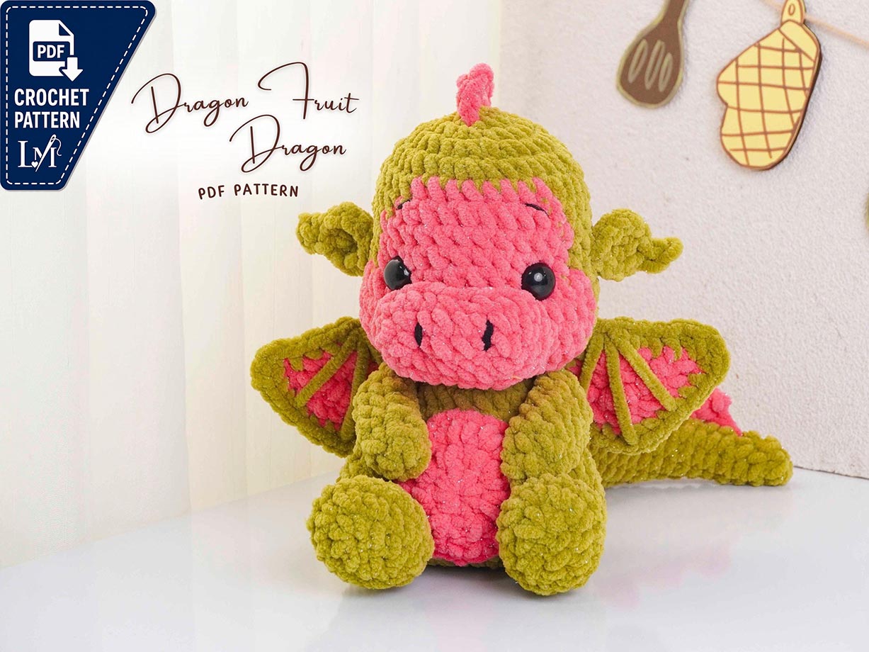 Dragon Fruit Dragon Crochet Pattern, Fantasy Dragon Amigurumi Pattern, Fruit Inspired Crochet Animal, Plush Dragon Design, PDF Pattern