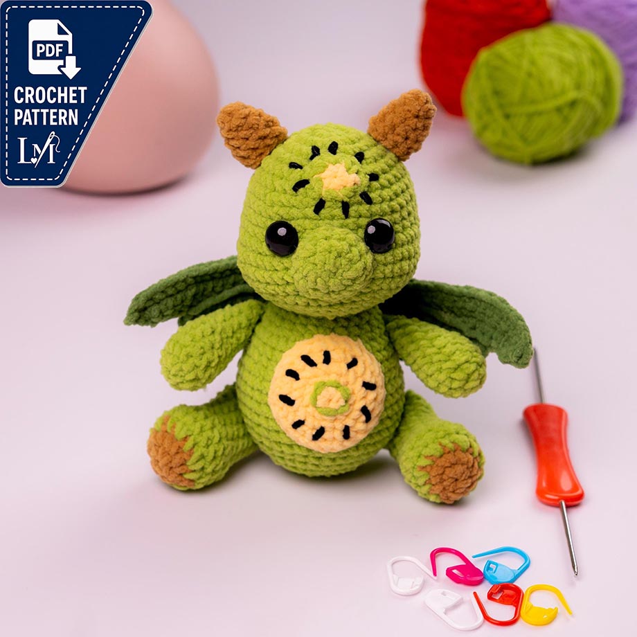 Kiwi Dinosaur Crochet Pattern PDF, Fruit Dino Amigurumi, Cute Green Dragon Plush Pattern, Kawaii Animal Toy, Amigurumi Crochet Pattern