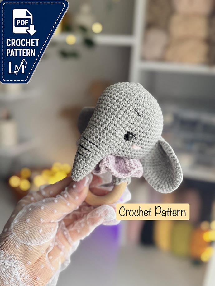 Crochet Elephant Rattle Pattern, Amigurumi Baby Rattle Toy, Easy Elephant Rattle Tutorial, Crochet Elephant Toy Pattern, PDF English