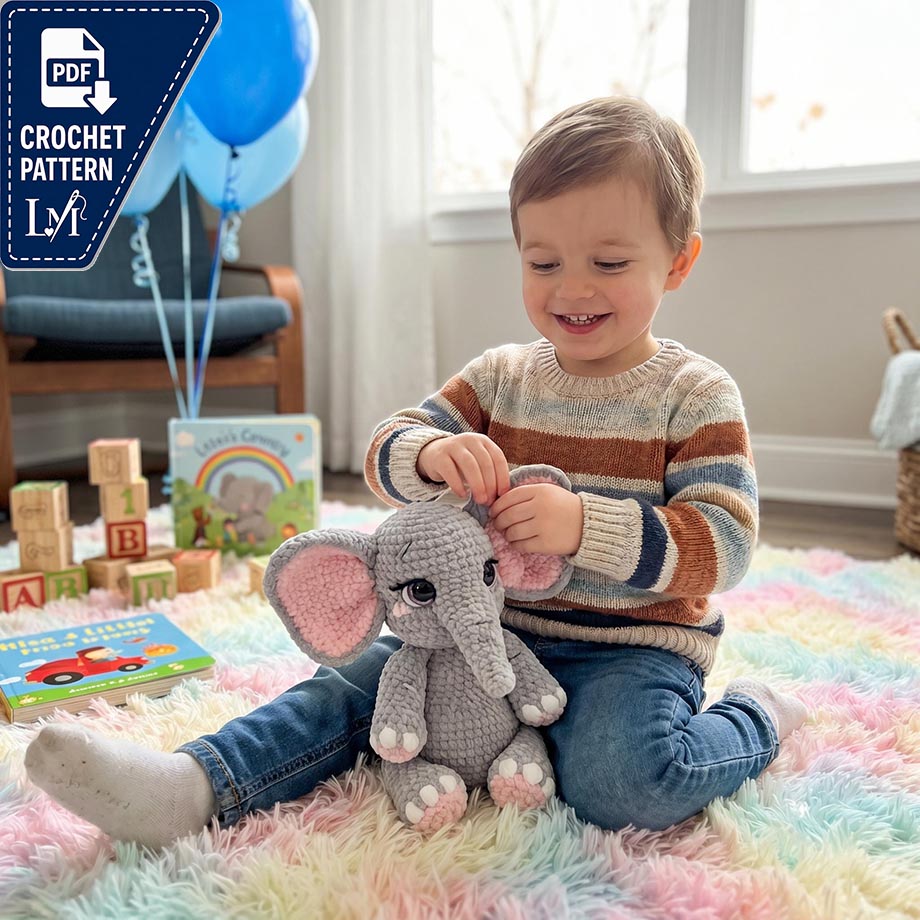 Baby Elephant Crochet Pattern PDF, Plush Elephant Amigurumi Pattern, Stuffed Animal Toy, Baby Shower Gift