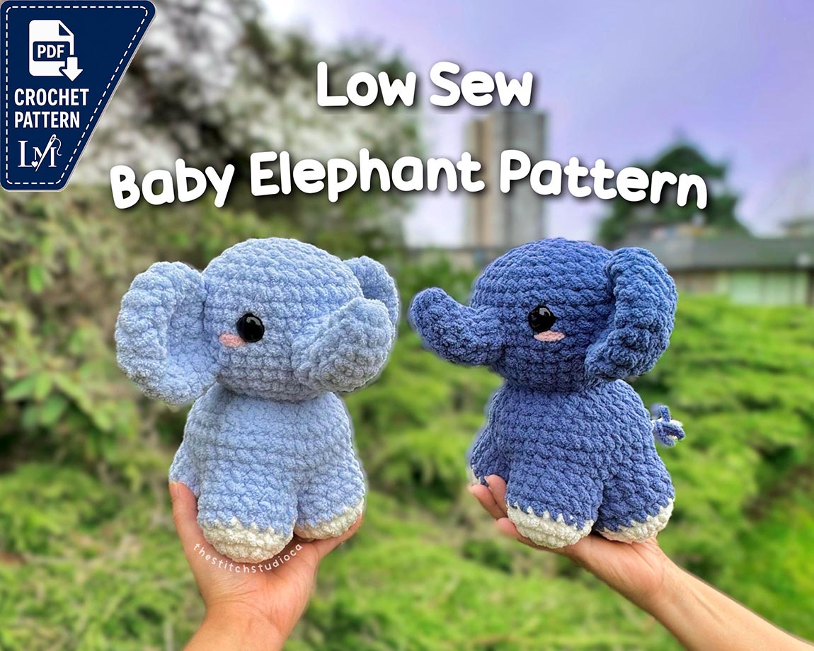 Low Sew Baby Elephant Plushie Crochet Pattern | Amigurumi Standing Animal Project
