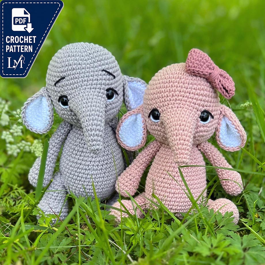 Amigurumi elephant toy crochet pattern baby shower gift, Crochet elephants newborn kids gift, Easy diy PDF elephant animal tutorial pattern