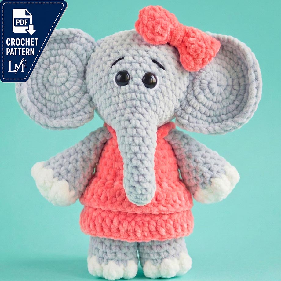 Elephant Crochet Pattern | Girl Elephant Amigurumi Plush PDF | Easy Beginner Pattern For Baby Gifts
