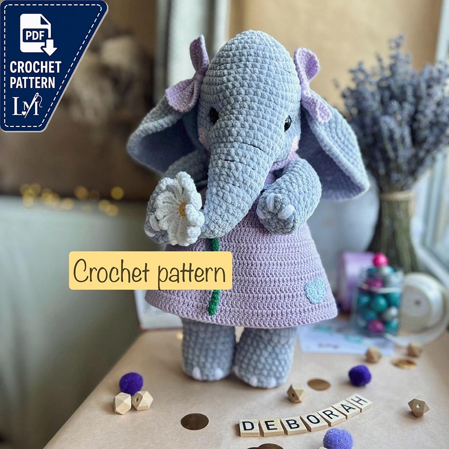 Elephant CROCHET PATTERN,Plushie toy,Amigurumi elephant PDF,Amigurumi plushie pattern,elephant toy,Instruction,Language - English