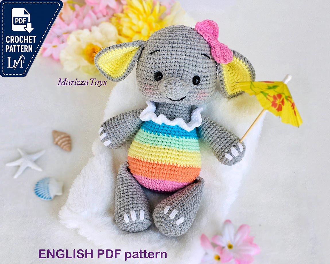 DIY Elephatn Crochet PATTERN PDF, Crochet elephant amigurumi pattern, Amigurumi elephant, Cute animals pattern, Easy crochet pattern