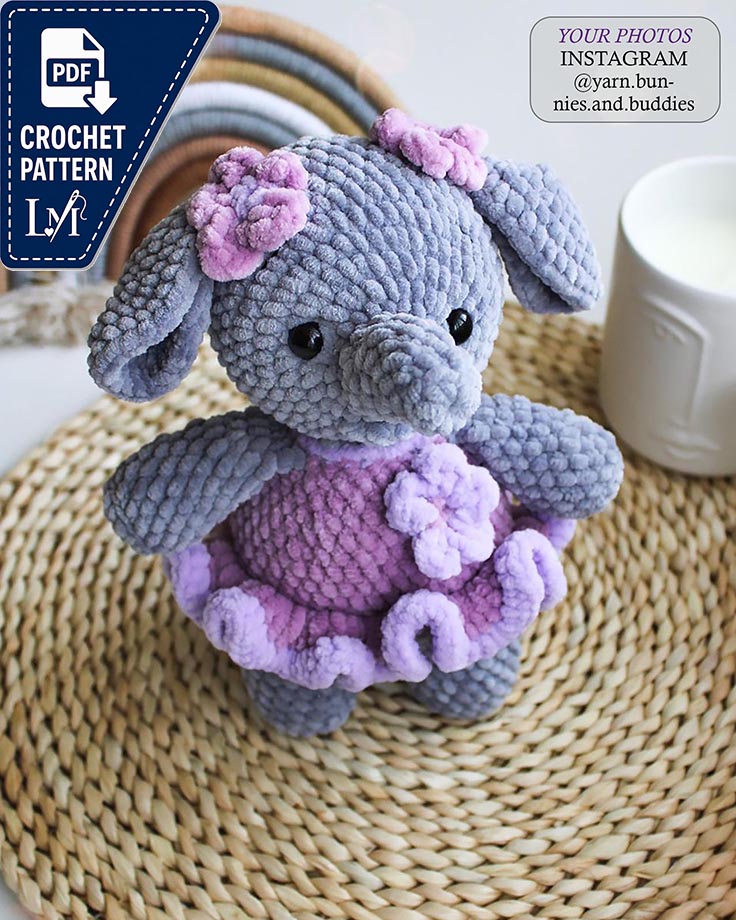 Dress Elephant Crochet Pattern for Stylish Amigurumi Animals 6