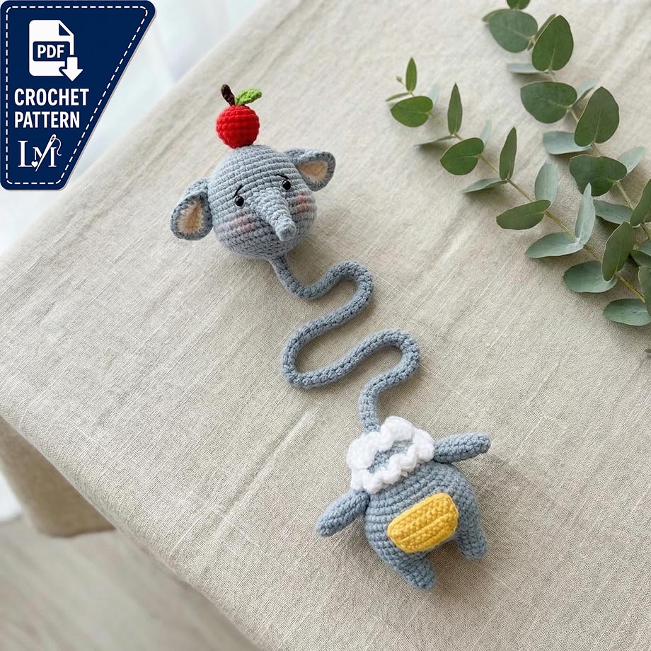 Keychain Crochet Pattern, Long Neck Elephant Animal Bag Charm Amigurumi PDF for Beginners