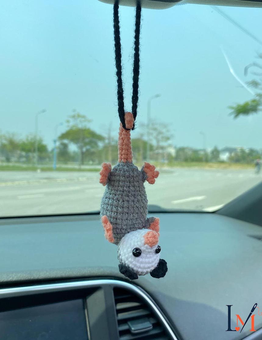 Cute Possum Car Mirror Hanging Accessories, Crochet Opossum Car Ornaments, New Car Gift Idea, Gift For Her, Car Decorations, Car Charm