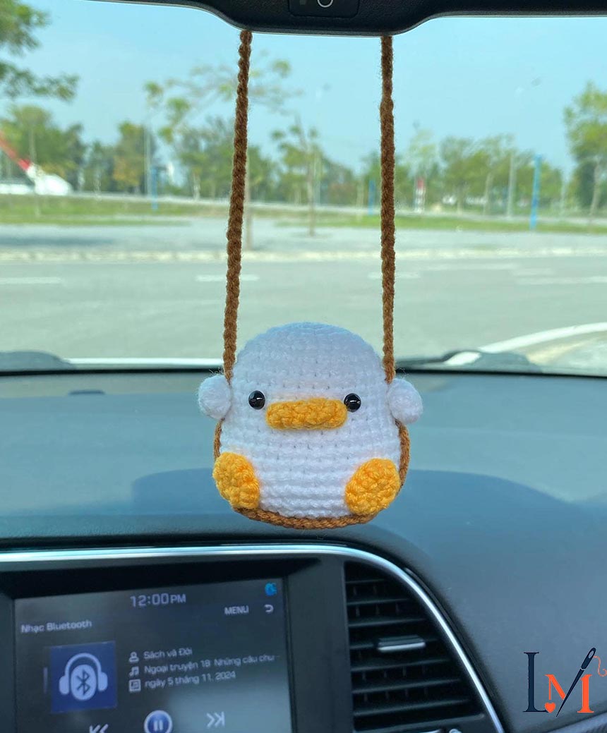 Cute Swinging Duck Car Mirror Hanging Accessories, Crochet Duckling Ornaments, New Car Gift Idea, Gift For Her, Car Decorations, Car Charm