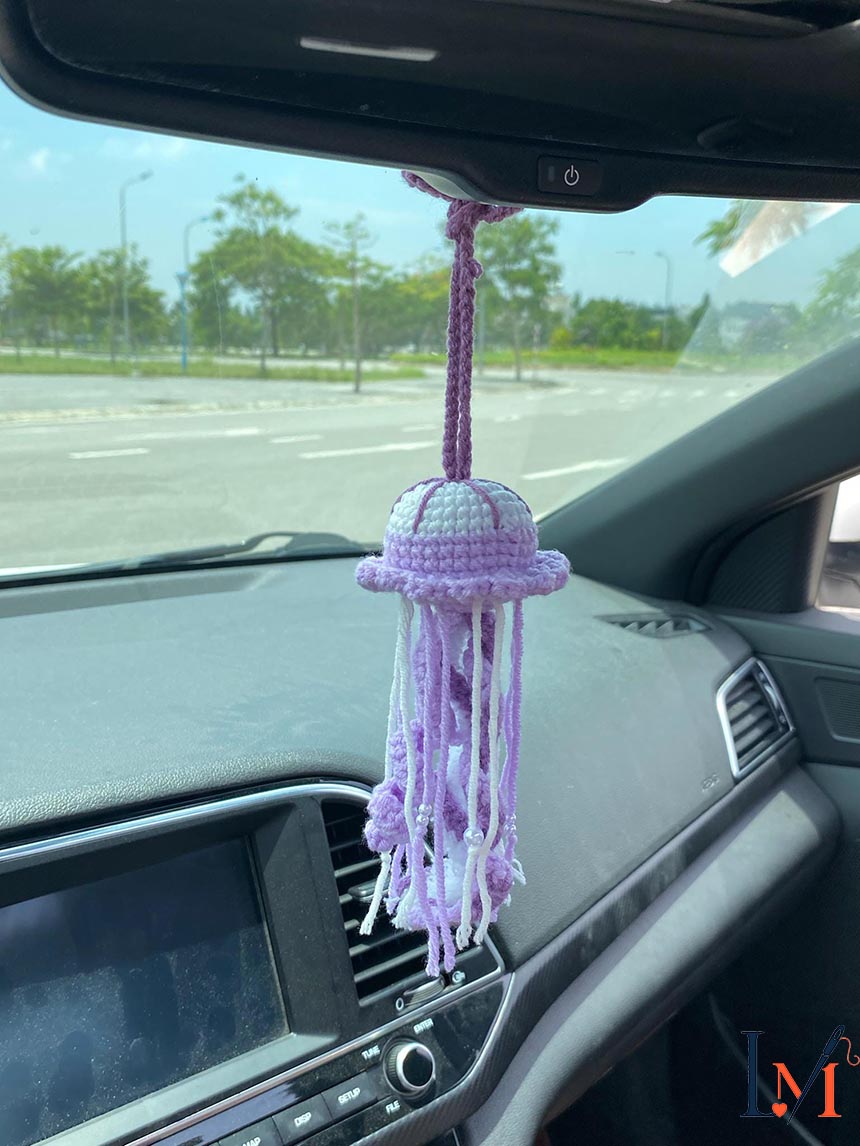 Crochet Jellyfish Car Hanging, Cute Jellyfish Rear View Mirror Car Accessory, Jellyfish Car Charm Decoration, Jellyfish Lovers Gift For Her