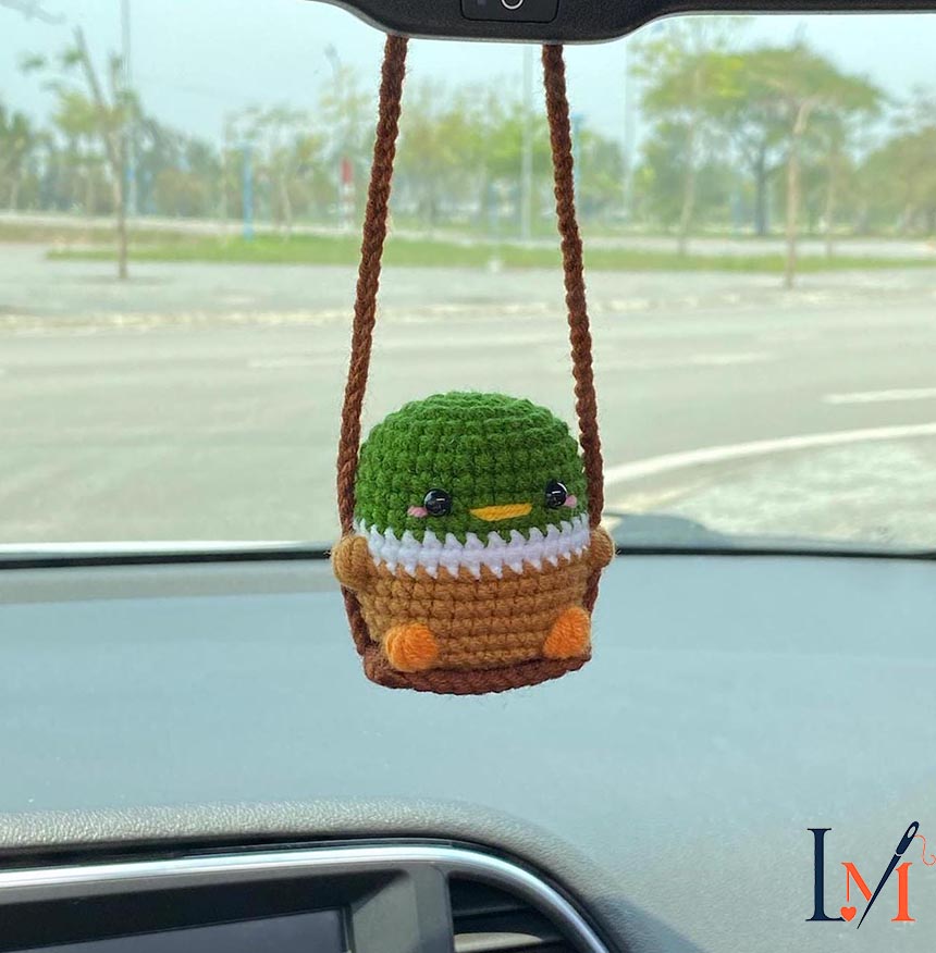 Cute Swinging Mallard Duck Car Mirror Hanging Accessories, Crochet Duckling Ornaments, New Car Gift, Gift For Him Her, Car Charm Decorations